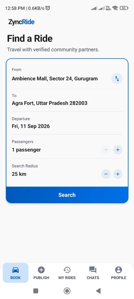 ZyncRide Mobile App - Find a Ride